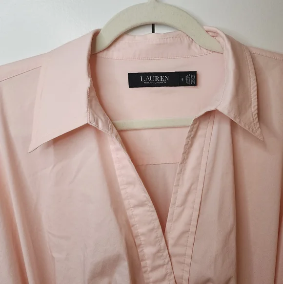 Ralph Lauren Pink Belted Cotton-Blend Tiered Dress | Size 8 - Picture 3 of 11